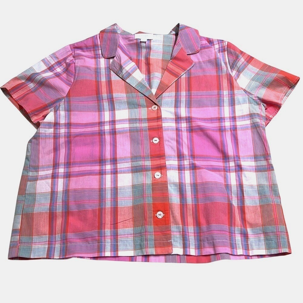 Love by Gap Pink Plaid Button Up Short Sleeve Collared Shirt Women's‎ Top